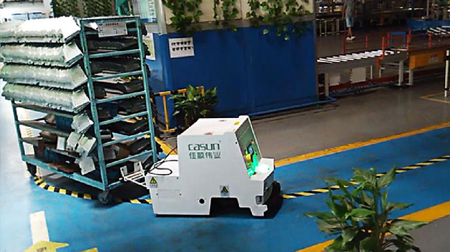 Single Way Autonomous Mobile Robots , Warehouse Tugger AGV Magnetic Tape Guide