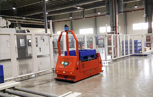 2T Payload Laser Guided AGV , Roller Platform AGV With Front Obstacle Sensor